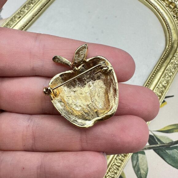 Vintage Patriotic Apple American Flag Rhinestone Teacher Brooch Teacher Gift - Picture 3 of 3